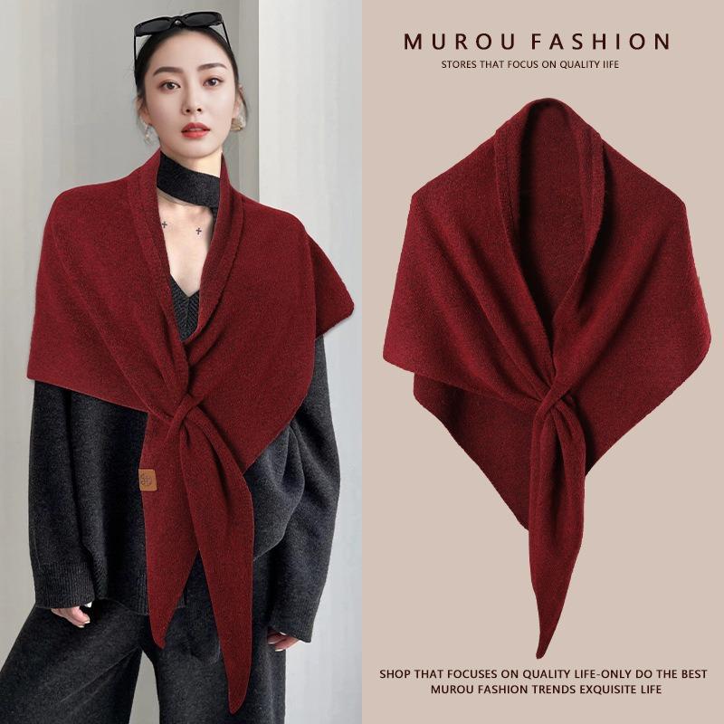 

Ankela Red Australian Wool Shawl Enlarged Autumn and Winter New Warm Triangle Scarf Knitted Scarf for Women 180*72CM