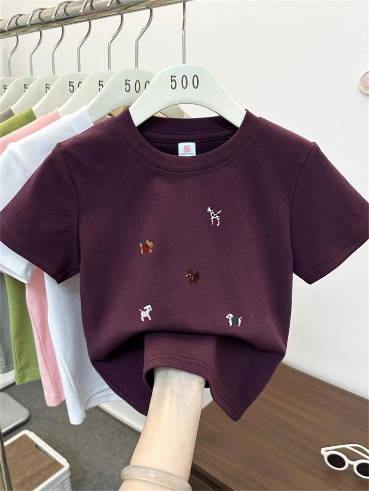 Kids Summer Cotton Cartoon T Shirt Loose Round Neck Short Sleeve Casual Top For Boys And Girls
