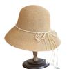 French Pearl Straw Rope Bow Holiday Bucket Hat Elegant Versatile Beach Sun Protection Folding Hat Summer