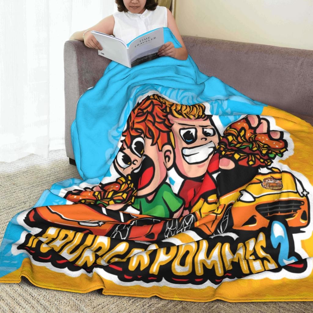 Flannel Throw Blanket LukasBS Burgerpommes Cartoon Warm Plush Blankets Soft Bedspread for Bed Living Room Home Picnic Couch