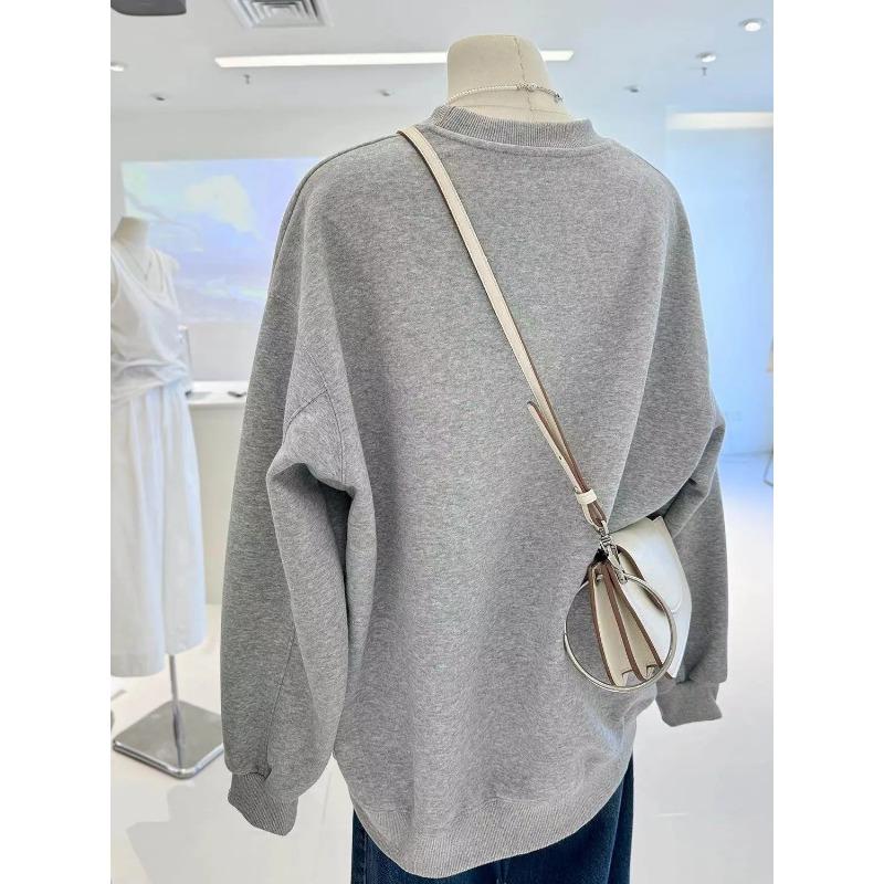Lace Embroidered Bow Autumn Korean Style Versatile Long-sleeved Pullover Round Neck Sweatshirt Casual Women's Top