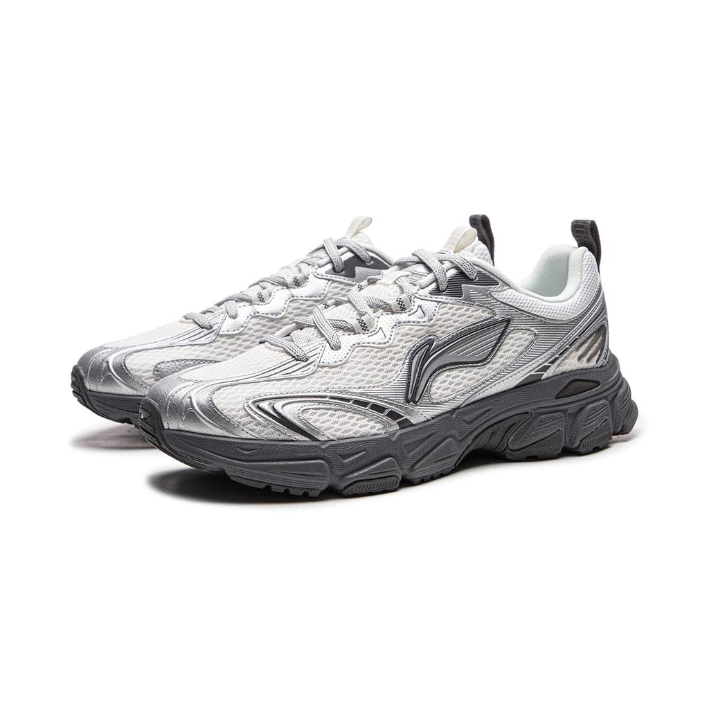 Li Ning Despreocupado V3 Aumento de Altura Transpirables Rebote Caña Baja Zapatillas para Correr Hombre Blanco Plata ARXW023-4