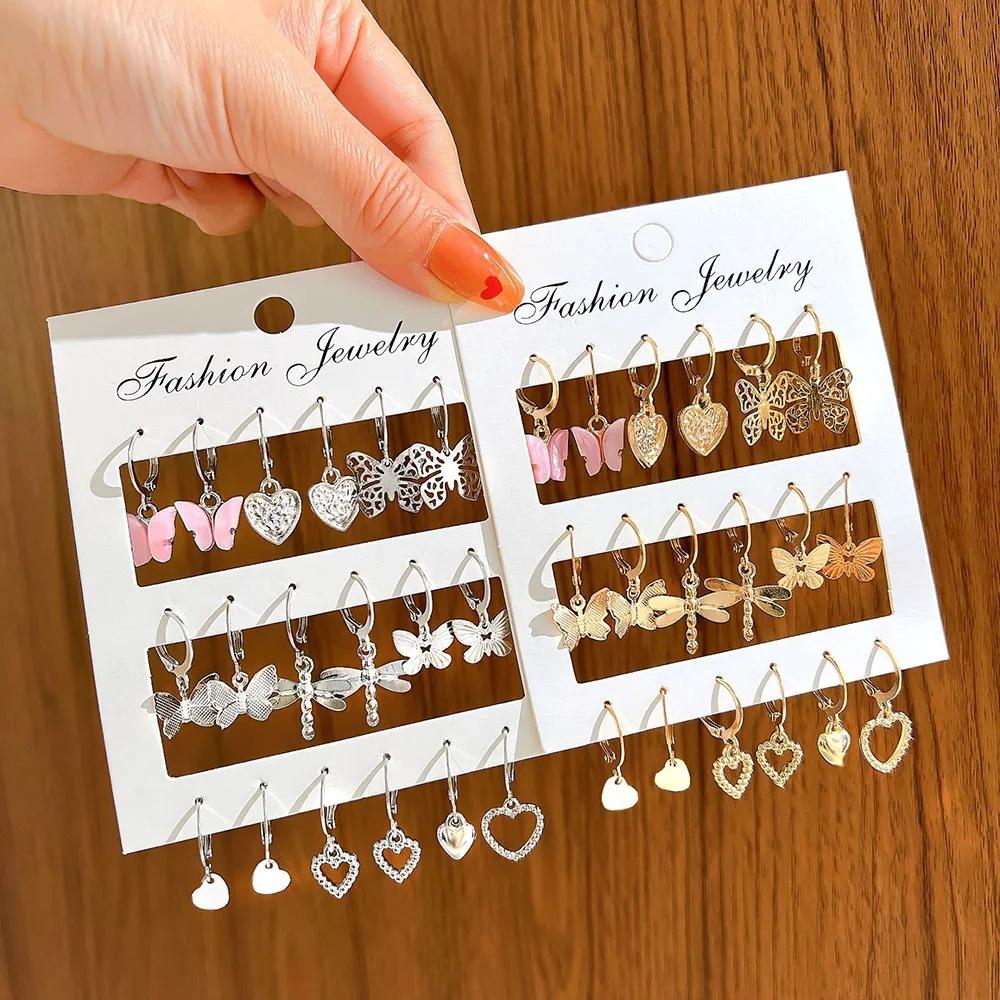 6 Pairs Of Womens Earrings Set New Creative Type C Zircon Geometry Personality Fashion Temperament Earrings