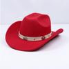 Men's and women's Panama-style soft felt cowboy hat with metal flower shape and white leather belt, suitable for parties