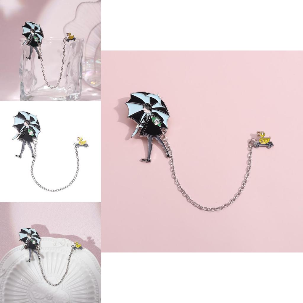 Unique Cartoon Umbrella Girl Brooch Charming Metal Badge Fashion Accessory For All