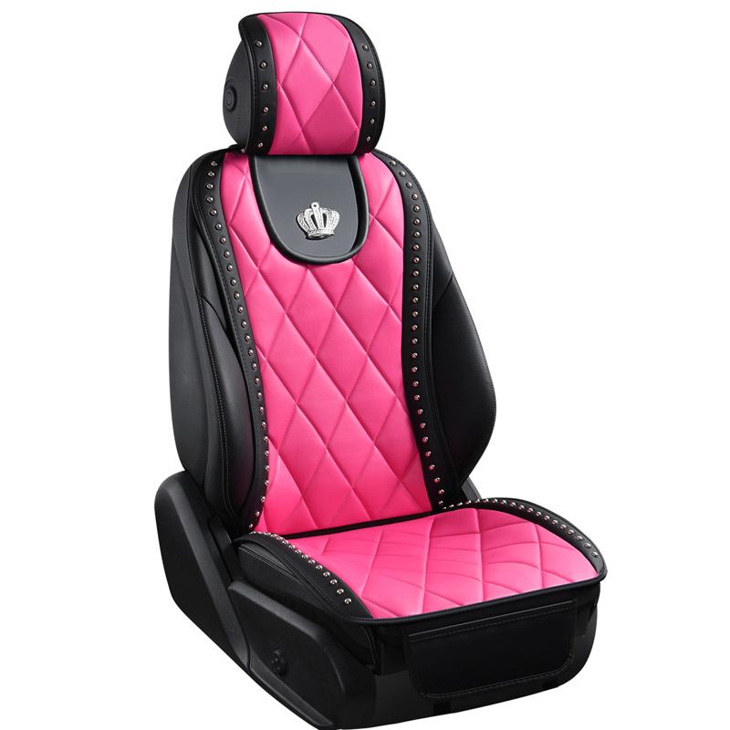 

Модный розовый цвет Корона Универсальный чехол на автомобильное сиденье для женщин Девушка Кожа с заклепками Передний чехол-подушка для автосиденья Автоаксессуары