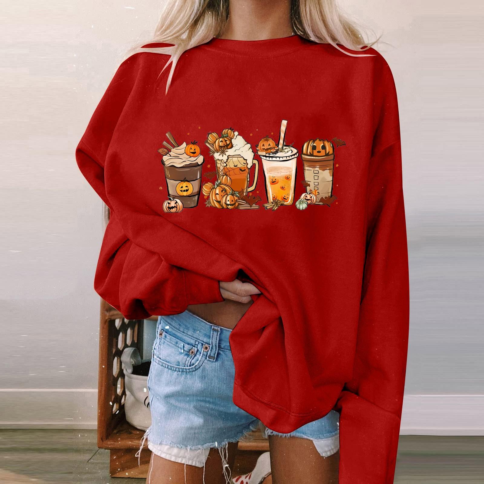 

Женский пуловер с принтом Хэллоуина, круглый вырез, заниженная линия плеча, блузка с длинными рукавами