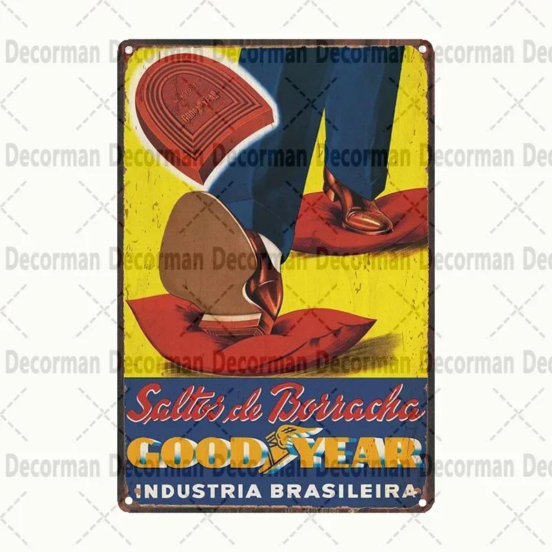 Retro Goodyear Tire Motor Oil Tin Sign  Vintage Iron Painting Wall Decor for Home Pub Bar  X CM Gift Art Poster