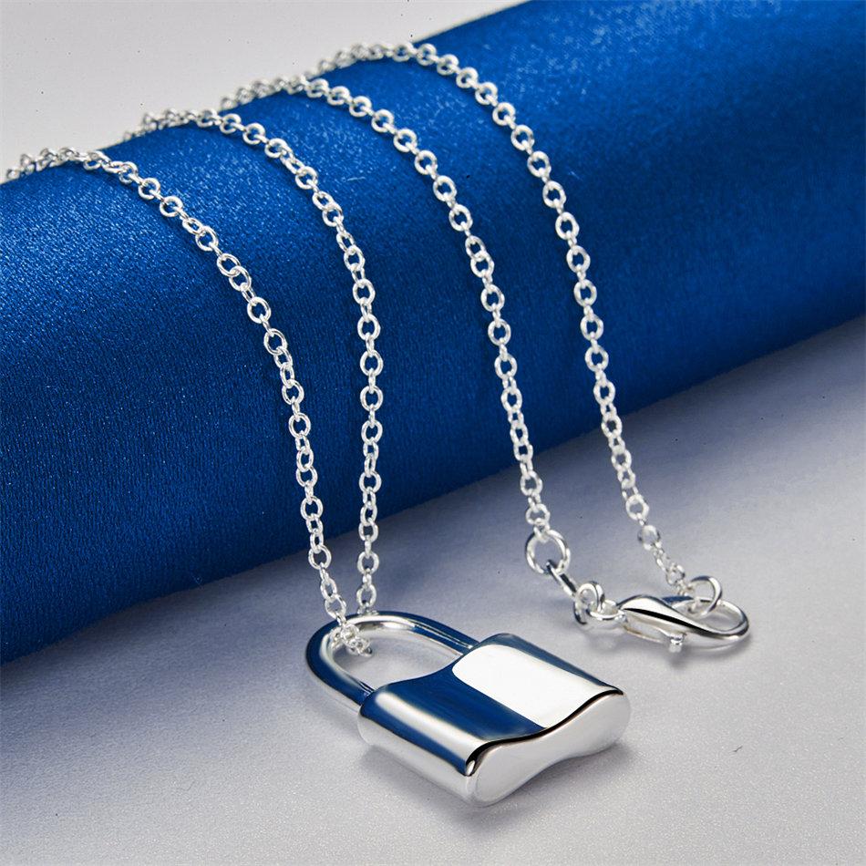 925 sterling silver 16-30 inch exquisite lock pendant necklace for women's fashion wedding gifts and jewelry