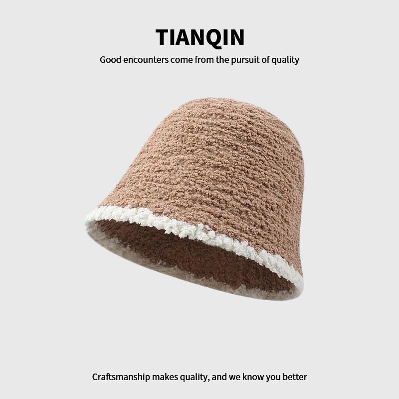 

Hat black knitted plush bucket hat women s autumn and winter big head circumference bucket hat versatile and small face