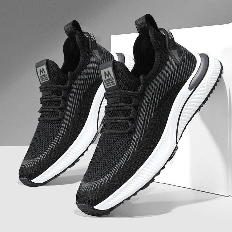 

Men s shoes Source Flying woven mesh breathable casual shoes Outdoor daily soft surface soft sole lightweight sports shoes lightweight leisure 39 чёрный