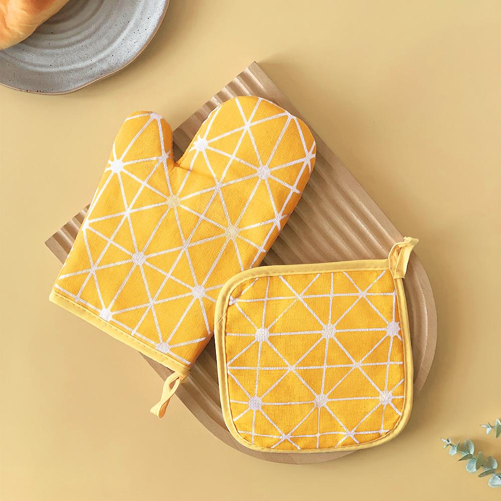 Cotton Linen Microwave Oven Baking Gloves Set Of 2 Heat Resistant Oven Gloves With Heat Insulation Pad For Kitchen Cooking Kit
