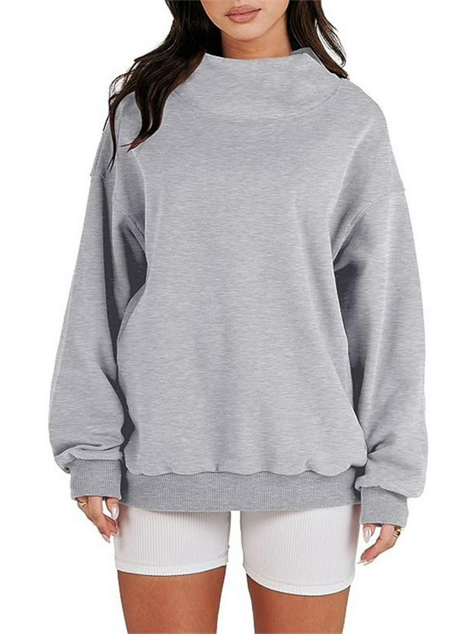 2025 Autumn/Winter Women's Loose High Neck Solid Color Long Sleeve Pullover Sweatshirt