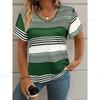 2025 New Womens T-shirt Striped Check 3d Print T-shirt Women Fashion Casual V-Neck Short Sleeve Tops Tees Female Clothes Daily