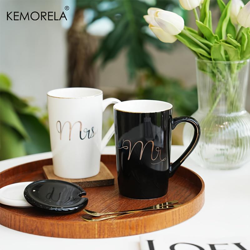Elegant Golden Ceramic Coffee Cup Set with Lids 400ML Mugs for Men And Women Wedding Gift Set for Couples