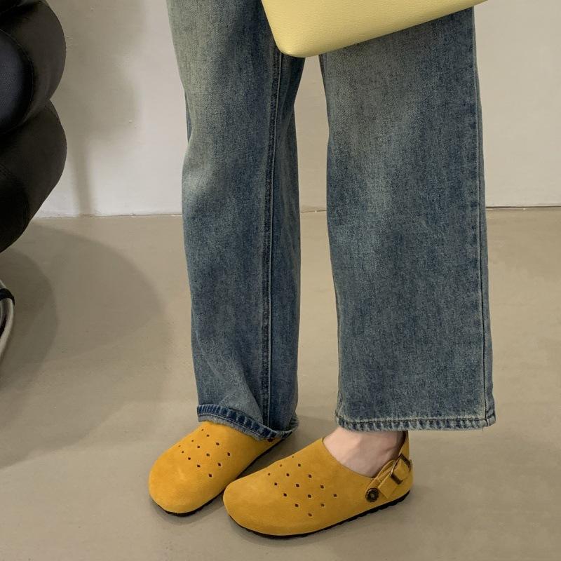 Retro Mori Hollow Breathable Bag Head Half Slippers Female Summer Wear a Pedal Thick Sole Ugly Cute Leather Birkenstocks