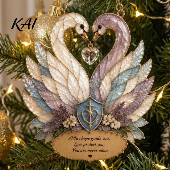 Love Symbol Home Decor Stained Glass Style Swan Pendant, Decorative Acrylic Suncatcher for Window Car Hanging Ornament And Christmas Tree Ornament,