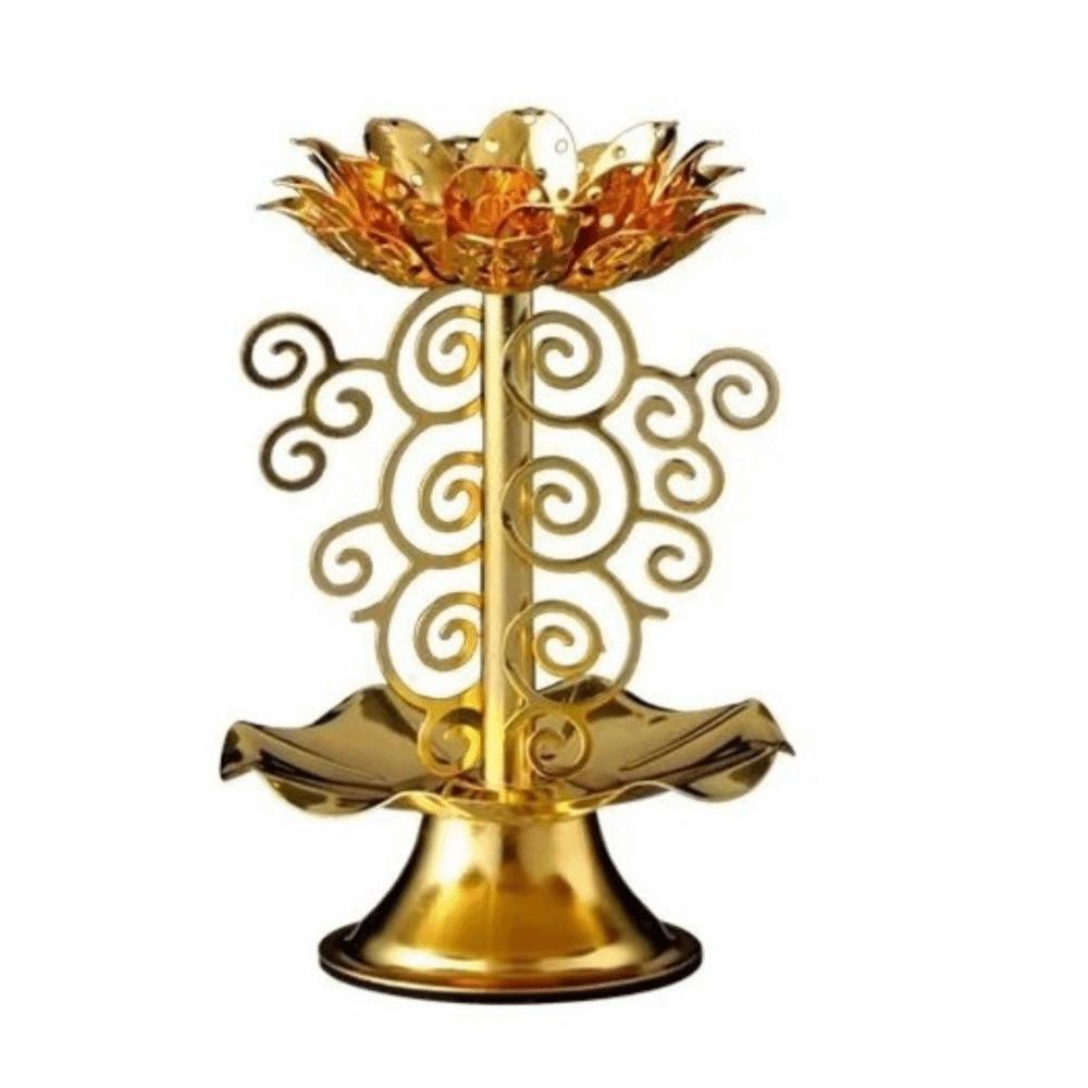 Retro Metal Lotus Lamp Exquisite Gold Candle Holder Flower Stand Ghee Lamp Holder Home Decoration