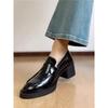 Silent Sole British Style Round Head Loafers Women's Thick Heel Medium Heel Single Shoes Commuter Small Leather Shoes Black