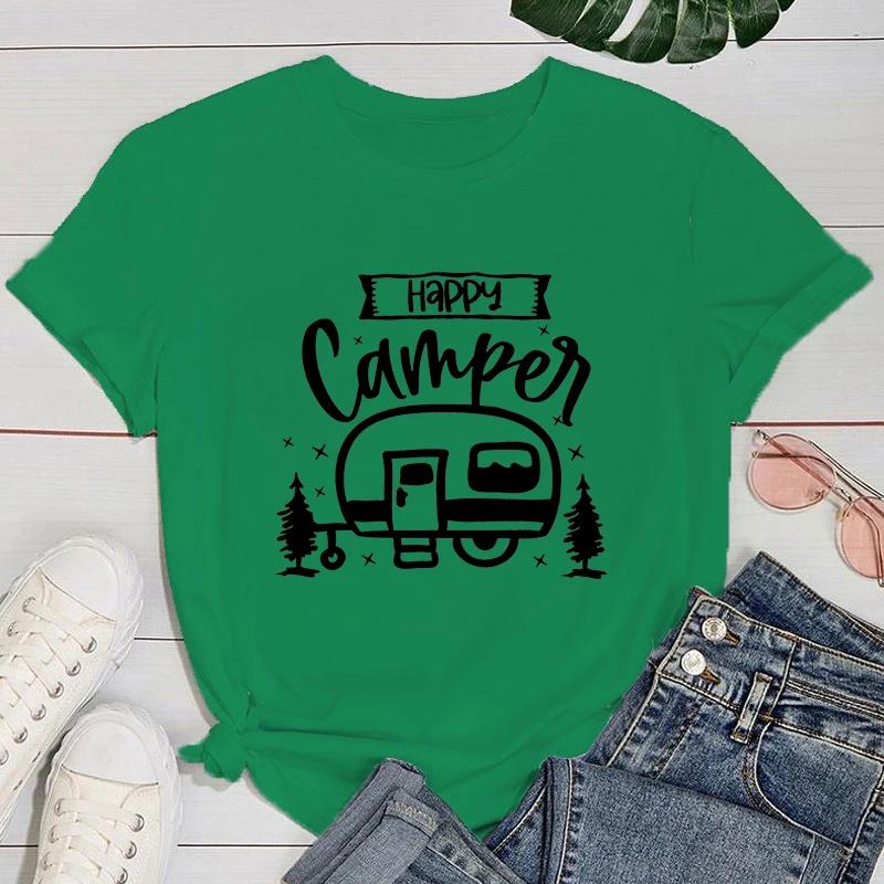 (Premium T-shirt)Fashion New Happy Camper T-Shirt And Women Cartoon T-Shirt Harajuku Streetwear T-Shirt Casual Tops Tees