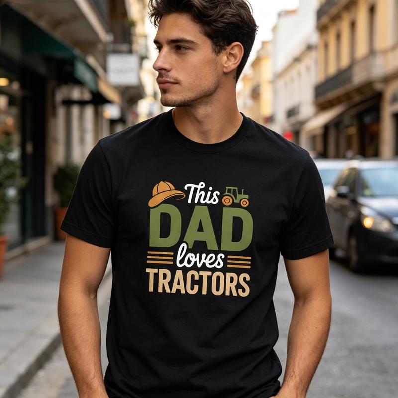 Funny This Dad Loves Tractors Print Tshirt Unisex Summer Hip Hop Streetwear Crew Neck Cotton Blend Tee