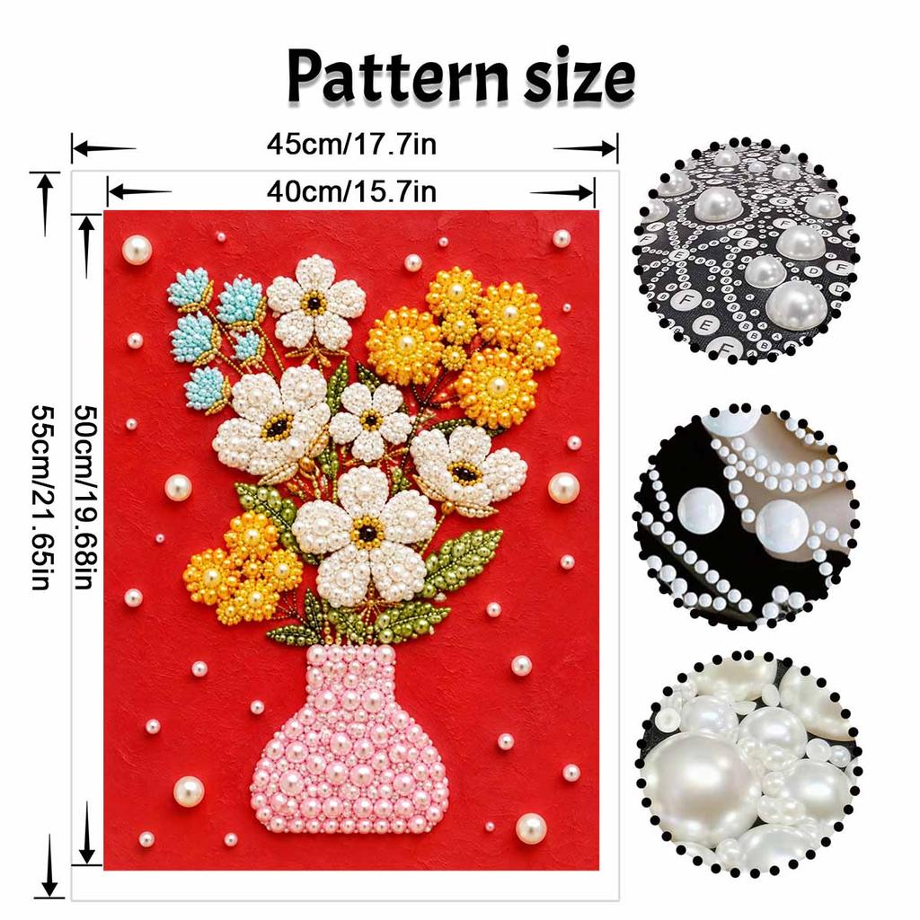 Colorful Flower Vase Floral Bouquet 5D Pearl Painting Kit with Frame DIY Sparkling Bead Canvas Art Relaxing Craft for Girls Room Decor
