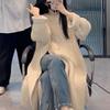 Irregular Slit Knitted Pullover for Women In Spring and Autumn Round Neck Long Loose and Lazy Style Long Sleeved Sweater