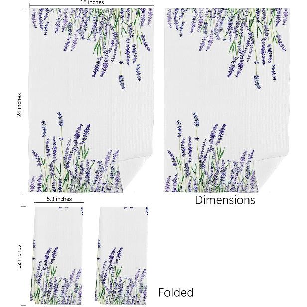 QIYUHOY Spring Summer Cottagecore Purple Lavender Wildflowers Kitchen Tea Towels, 16 X 24 Inches Set of 2 Cotton Dish Towels Dishcloths, Dish Cloth