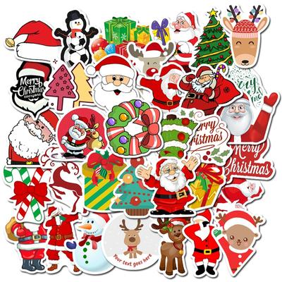 50Pcs Kawaii Colorful Christmas Sticker Santa Claus Snowman Christmas Tree Laptop Skateboard Very Thin New Year Gift Sticker CDN