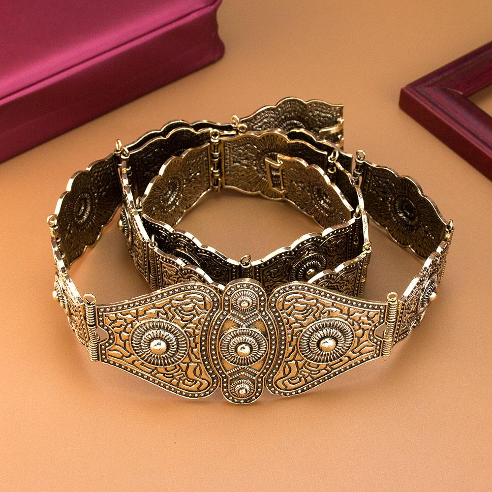 Vintage Slavic Caucasus Women Dress Belt Relief Pattern Rivet Decoration Metal Waist Belt Chain Adjustable Length