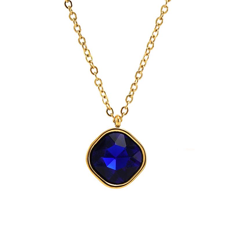Minimalist Square Zircon Necklace - 18K Stainless Steel Rhombus Pendant Clavicle Chain for Women