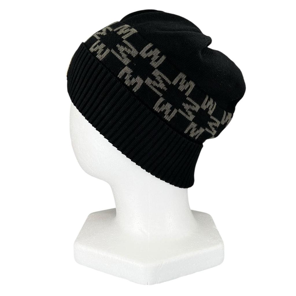 Ausgezeichnete MONCLER Strickmütze BERRETTO Logo-Patch schwarze Baumwolle Damen Gebraucht