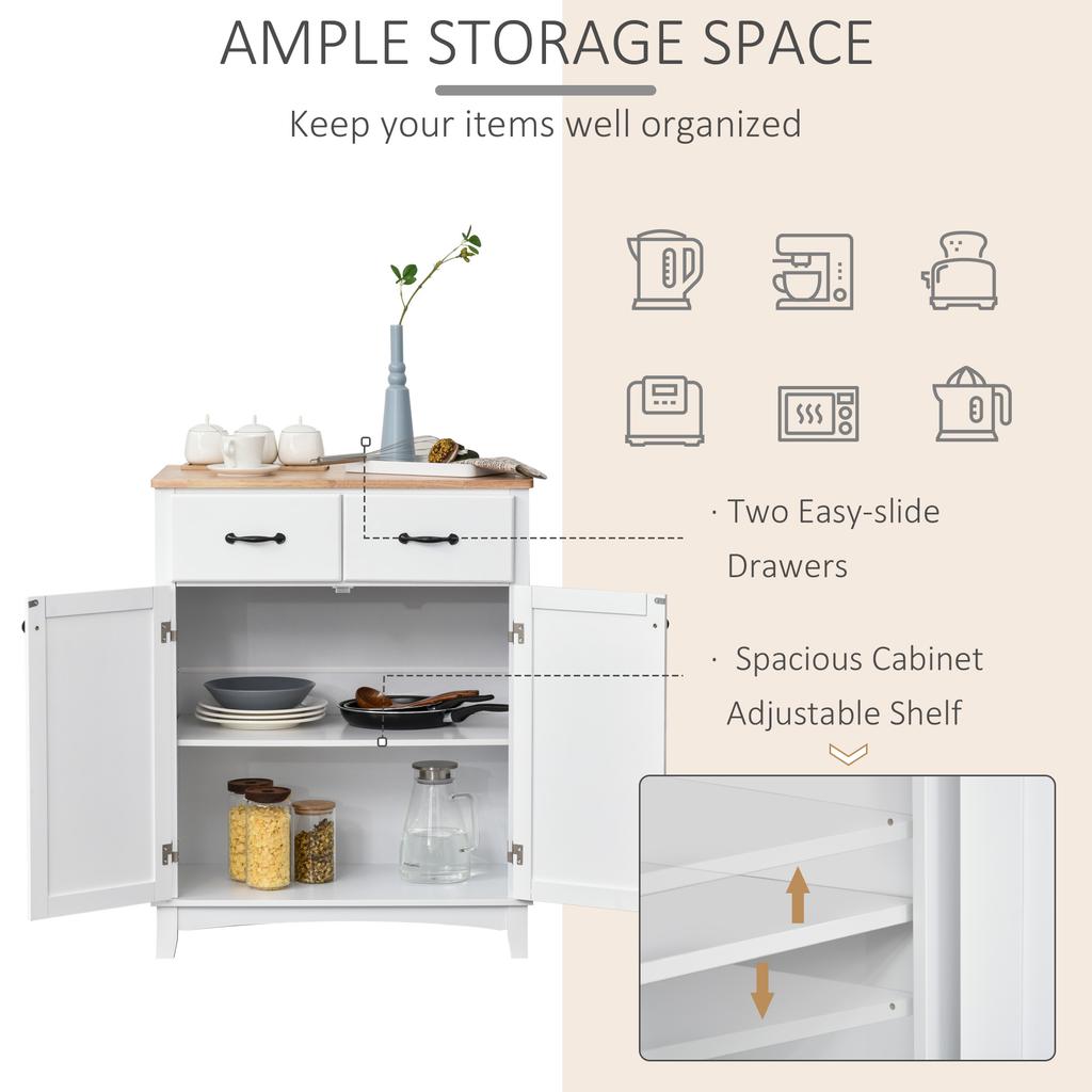 Modern Kitchen Cupboard Wooden Storage Cabinet Tableware Organizer With 2 Drawers For Living And Dining Room White