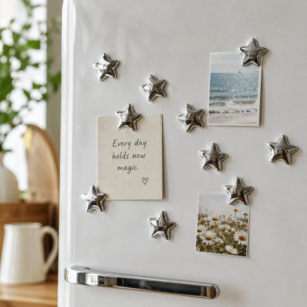 5/10 Pcs Strong Magnet Fridge Magnet Silver Stars Refrigerator Decals  Door Mounting