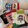 Cute Cat Striped Socks for Women, Mid-calf Socks for Autumn and Winter, Trendy for Women, Dopamine Cartoon Boneless Women's Socks