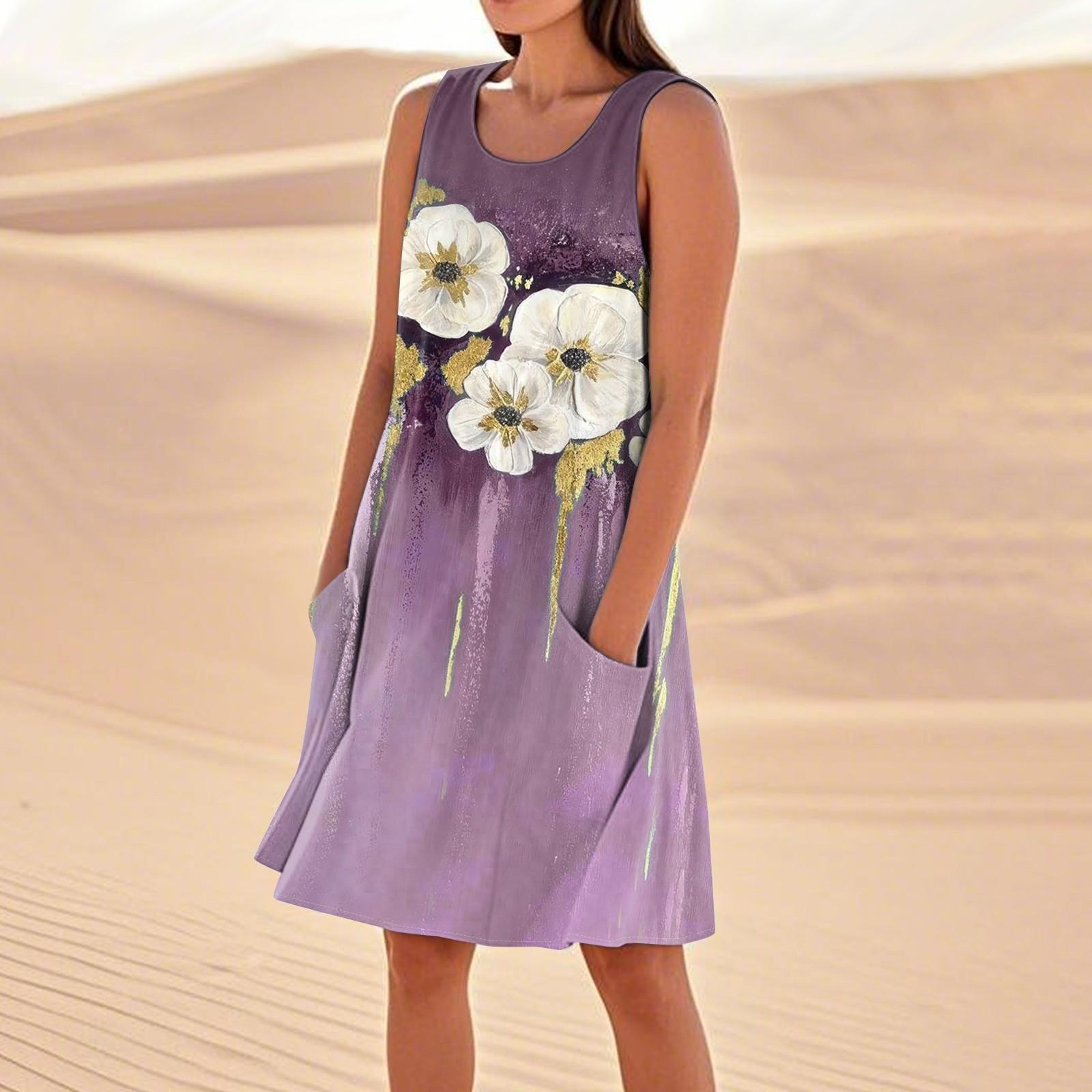 

Летние платья для женщин, свободные пляжные повседневные сарафаны без рукавов с карманами, платье-майка L