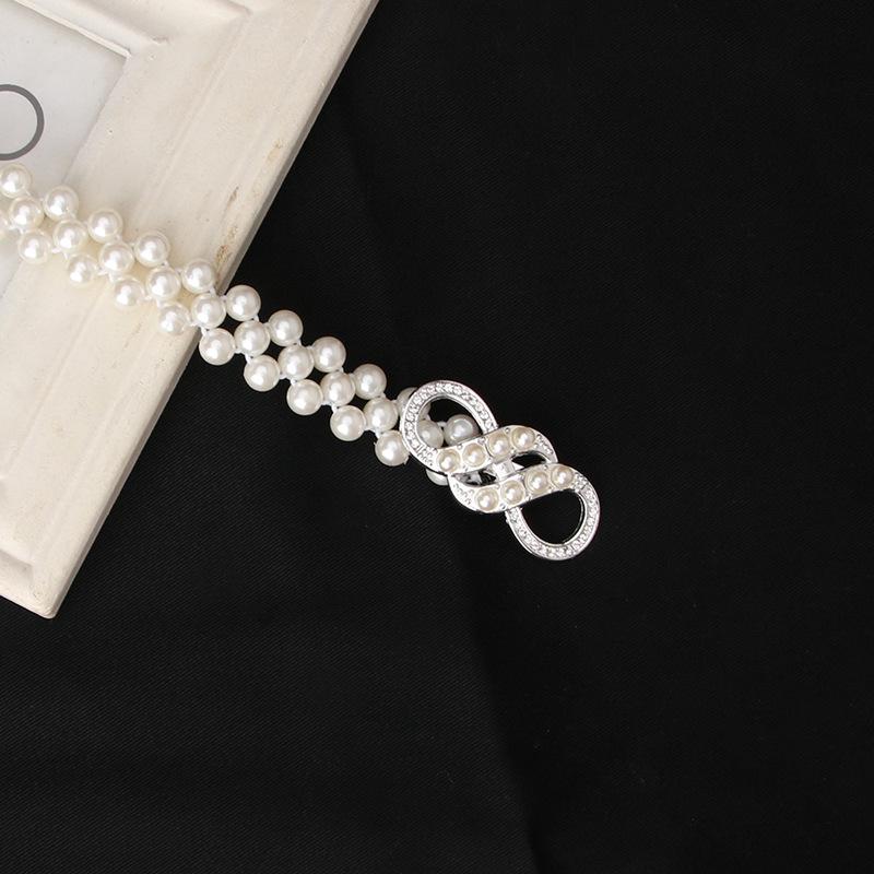 Fashion Ladies' Elastic Waistband with Pearl Thin Simple Rhinestone Waist Chain Elegant Pearl Waist Belt For Women