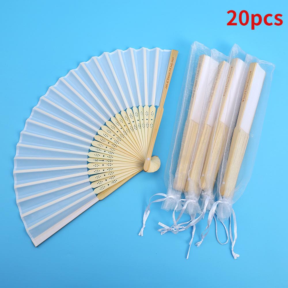 

20/70 шт. персонализированный гравированный белый складной элегантный шелковый веер с подарочным пакетом свадебные сувениры with Personalized