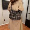 Bow strap shoulder bag casual large capacity dumpling bag women's plaid tote bag