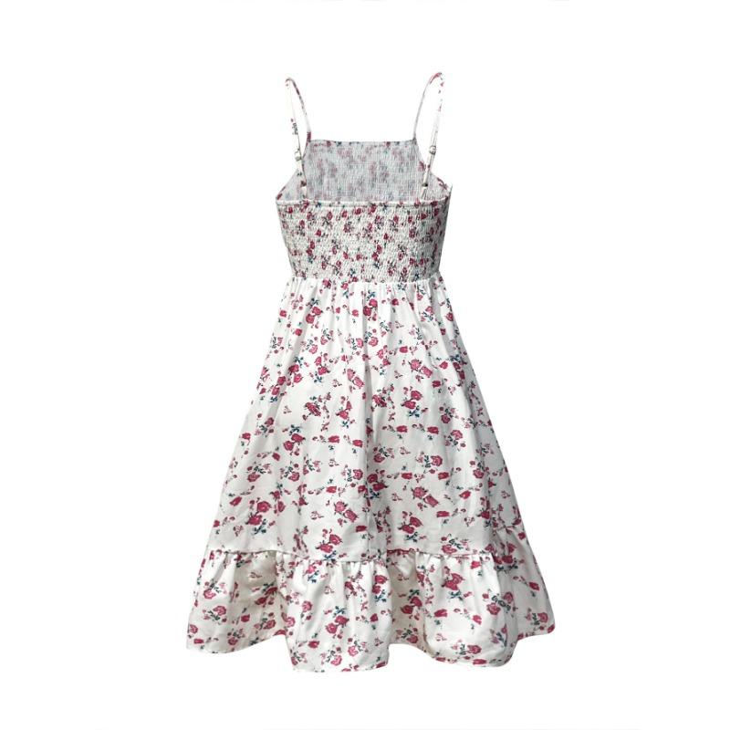 Women Floral Print Spaghetti Strap Dress Smocked Waist Casual Summer Mini Dress