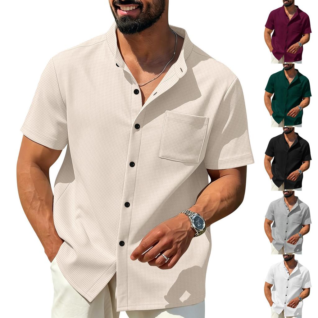 Men's Color Shirt - V-neck Pocketed Short-sleeved Sweater