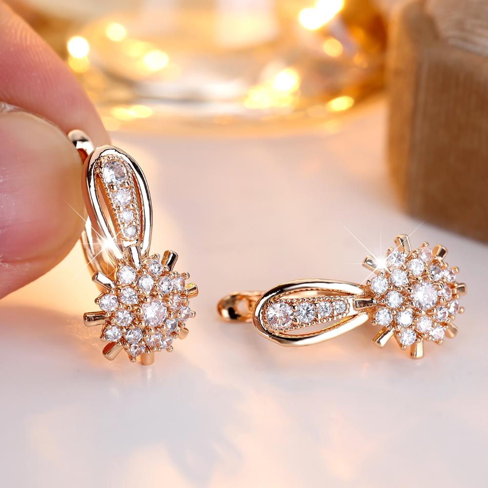 Sparkling White Zircon Flower Drop Earrings for Women Luxurious Wedding Accessories Exquisite Jewellery Gift