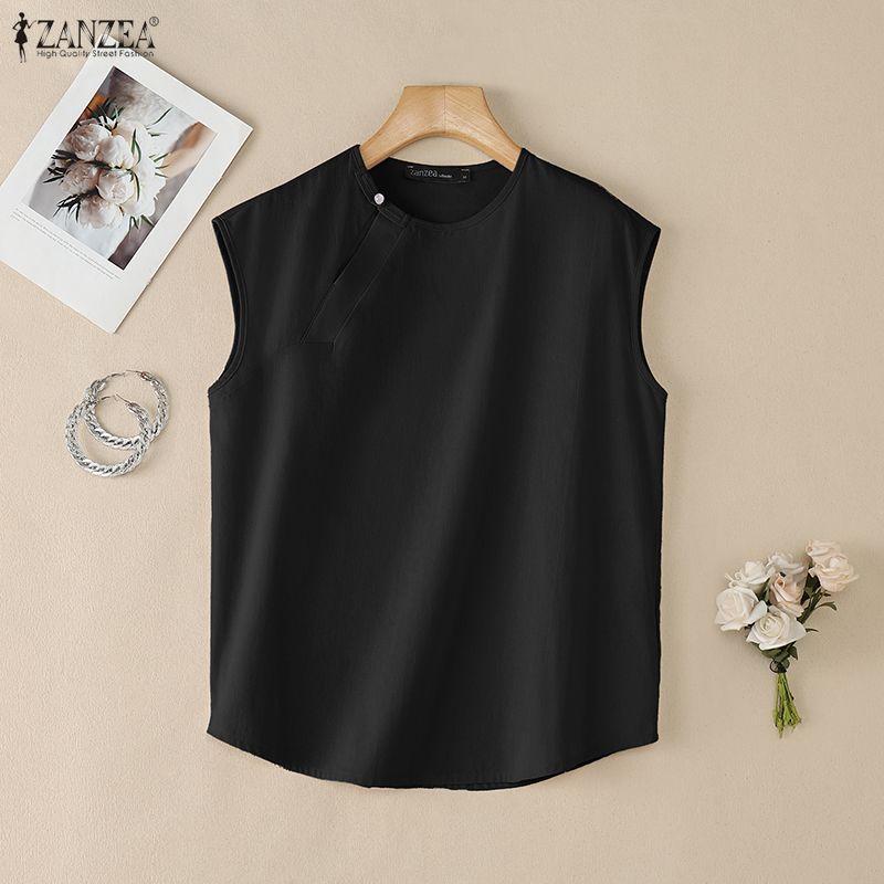 ZANZEA Women Casual Round Neck Summer Sleeveless Tank Tops