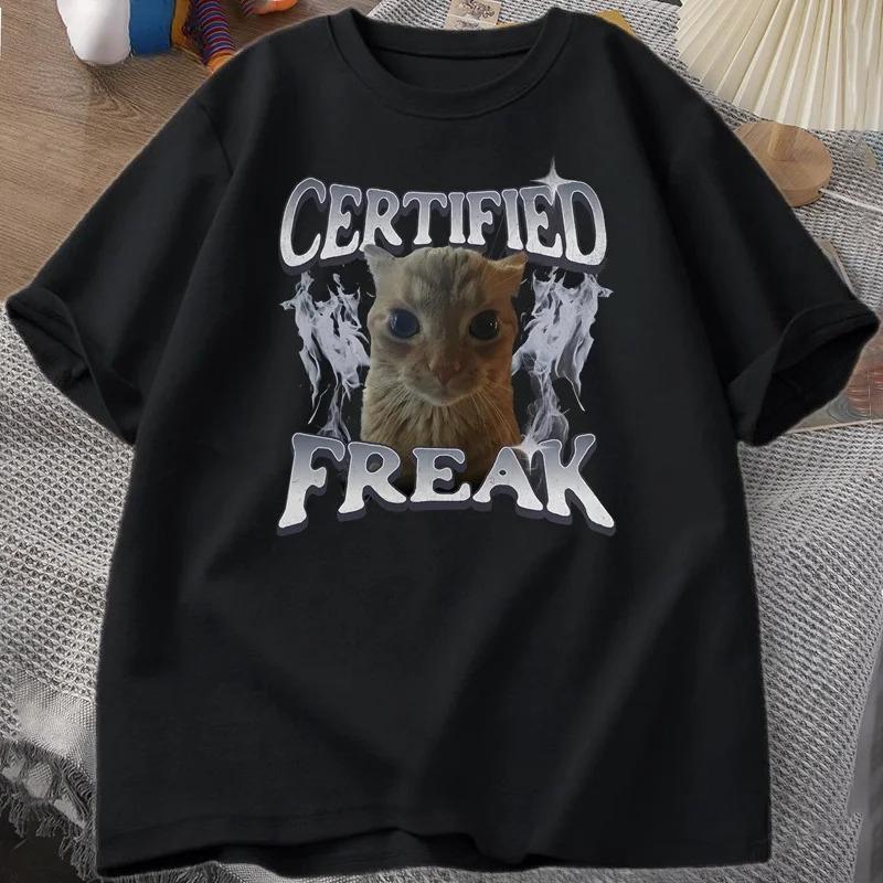 

Certified Freak Funny Cat Emoji Tshirt Womens Retro Cat Graphic Tshirt Funny Pet Humor 90s Y2K Clothing Tshirt Fashion Y2K 4XL