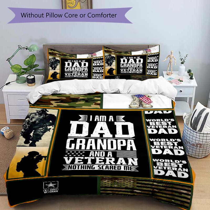 3pcs World's Best Veteran Dad Quilt Cover Set, Soft & Comfortable Polyester Fabric, All-Season Breathable For 1 Quilt Cover & 2 Pillowcases (No Core)