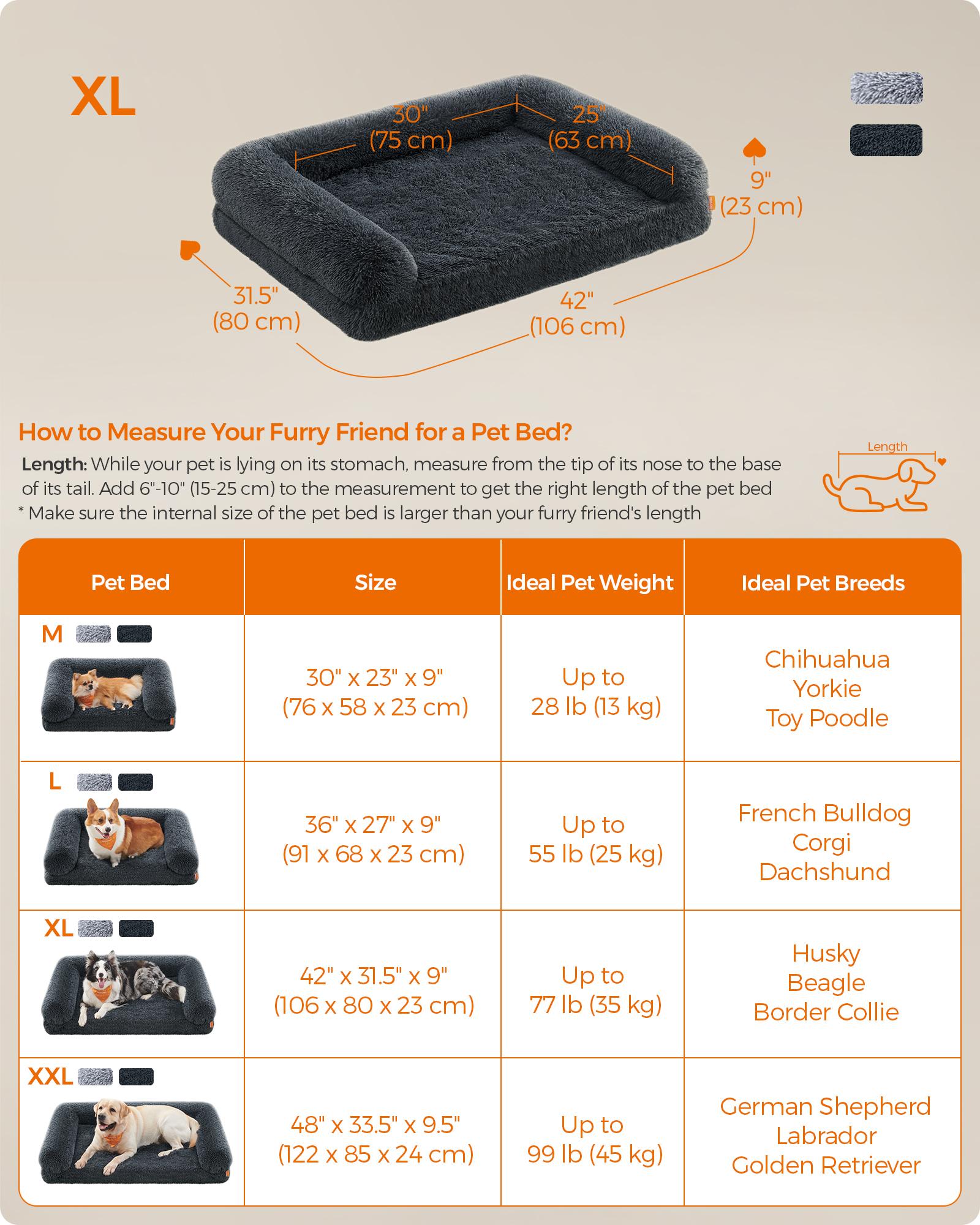

For Feandrea Fluffy Large Dog Bed, XL Orthopedic Dog Sofa Bed For Medium And Large Dogs, Egg Crate Foam Pet Bed Pet Couch сірий колір