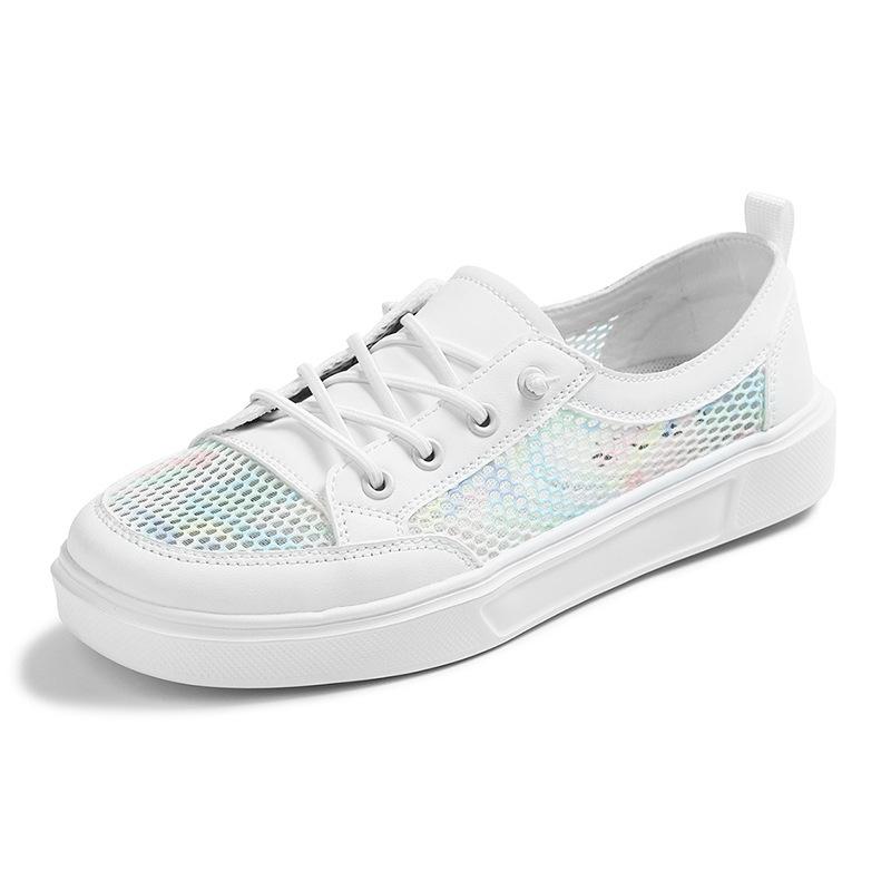

Fashion Women Spring Summer Flats Sneakers Mesh Breathable Lace Up Tennis Casual Light Hollow White Comfort shoes zapatillas de mujer 42 белый