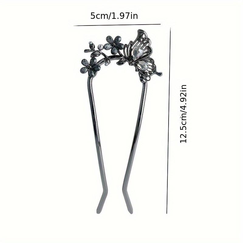Butterfly fan U-shaped 2025 hair clip, women's rhinestone flower hair buckle, modern and simple hair tie at the back of the head