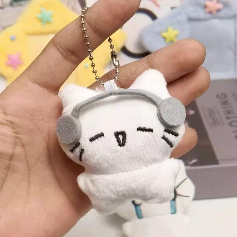 Cute Plush Cat Keychain Headphones Cat Doll Charm Bag Pendant Couple Gifts Kids Backpack Decoration Cartoon Animal Toy Accessory