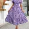 Women's Square Collar Waist Printed Dress S-XXXL